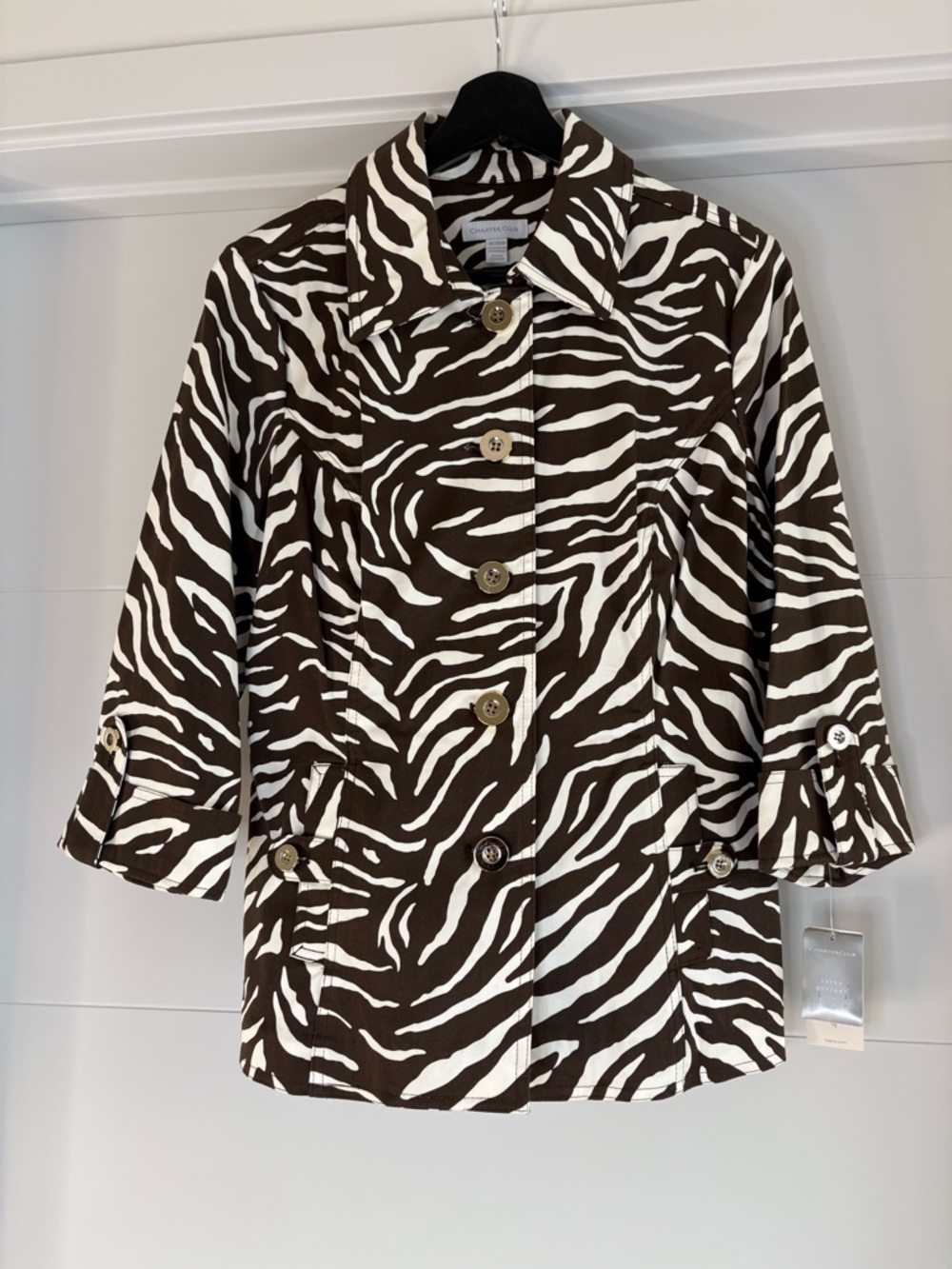 Charter Club Brown Zebra Print Button-Up Jacket NWT